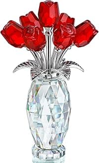 H&D HYALINE & DORA Crystal Rose Flower Figurine,Glass Flower Bouquet Ornament,Glass Rose Gift for Christmas Mother's Day Valentine's Wedding Party