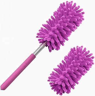 Microfiber Duster for Cleaning, Tukuos Hand Washable Dusters with 2pcs Replaceable Microfiber Head, Extendable Pole, Detachable Cleaning Brush Tool for Office, Car, Window, Furniture, Ceiling Fan