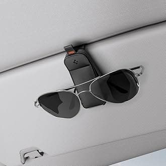 2 Pack Magnetic Vegan Leather Sunglass Holder for Car Sun Visor - Eyeglasses, Sunglasses, Ticket Card Clip for Cars - Car Sun Visor Accessories - (Black)