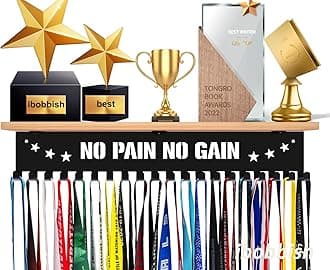 Trophy Shelf with Hooks for Medals - Metal Display Shelf for Wall Mount Ribbon Display, Trophy Shelves for Gymnastics, Soccer, Wrest,Running Race Medals Awards Rack,Trophy Award holder Upgraded