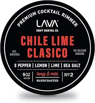 LAVA Premium Chile Lime Clásico Cocktail Rimmer 5oz, All Natural Bloody Mary Rimmer, Michelada Rimmer, Margarita Rimmer Salt, No Silicon Dioxide, with Screw-On Lid