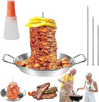 Gyro Pan with Skewer, Gyro Cooking Plate, Vertical Gyro Pan Skewer, Vertical Skewer Pan for Oven, Gyro Meat Pan Vertical Skewer, Stainless Steel Vertical Skewer Pan, Shawarma Skewer Stand (C,13in)