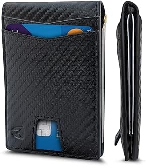 RFID Blocking Slim Minimalist ID Inside Front Pocket Wallet, Money Clip, 9 Slots, Leather