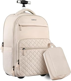 ZOMFELT Rolling Backpack for Women, Travel Backpack with Wheels, 17 Inch Laptop Backpack with Toiletry Bag, Carry on Luggage Wheeled Backpack for Travel Trip Business Beige