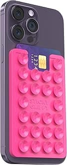 Suction Card Holder Mount, Phone Wallet, Silicon Adhesive Accessory for iPhone and Android, Hands-Free Mirror Shower Holder, TikTok Videos and Selfies (Pink) SG2