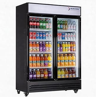 Commercial Beverage Refrigerator Display Fridge,Two Glass Door Upright Merchandiser Drink Cooler with LED Light Adjustable Shelves,46 Cu Ft,ETL Sanitation,(Wheels Included)