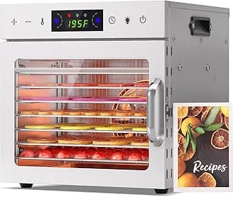 HOPERAN Food Dehydrator, 8 Stainless Steel Trays Dehydrators for Food and Jerky, Herbs, Fruit, Dehydrator Machine with Digital Timer and Temperature Control, Overheat Protection, Recipe Book Included