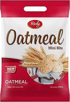 Richy Oatmeal Mini Bites Cakes Oatmeal Cheese Mini Bites Oatmeal Chocolate Mini Bites nutritious whole grain snack with high fiber for digestive Korean snack Vietnamese snack health low sugar low fat perfect for dieters convenient and portable snack for office travel and fitness (1 Pack), Oatmeal Mini Bites-250g)