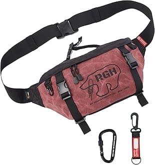 Rough Enough Tactical Fanny Pack for Men, Waxed Canvas, YKK Zipper, UTX Buckles, 4L Capacity, Carabiner and Adjustable Strap, for Outdoor Adventure, Hiking, Fishing, Travel and EDC, Red
