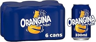 Orangina Sparkling Fruit Drink; Multipack of 6 x 330ml cans; contains a blend of citrus juices, real orange pulp and orange zest