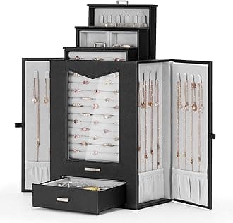 Homde Jewelry Organizer with Transparent Window Necklace Hooks Gift for Women Jewelry Box Display Case for Necklaces Rings Earrings Bracelets and Other Accessories (Black)