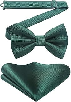 HISDERN Men's Solid Color Pre-tied Bow Tie Adjustable Tuxedo Two Layer Bow Tie and Pocket Square Set with Gift Box