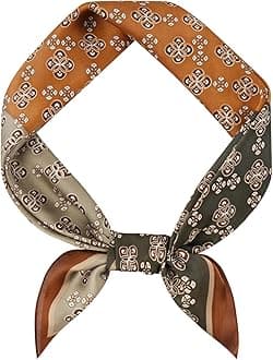 GERINLY Vintage Silk Feel Square Scarf for Men Satin Bandana Tiny Medallion Print Neckerchief Geometry Head Scarf, R-coffeebrown, Medium
