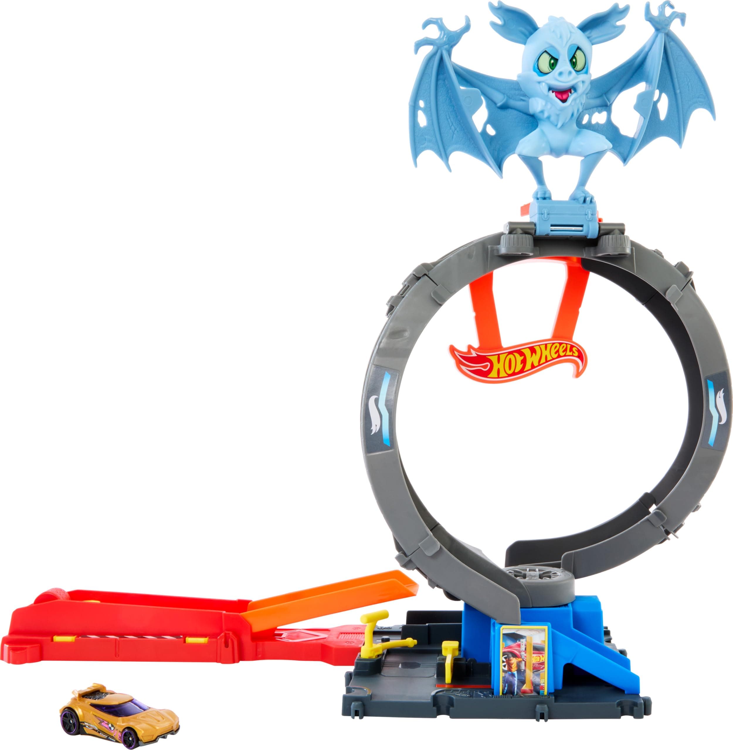 Hot Wheels City Toy Car Track Set, Bat Loop Attack with Adjustable Loop & Launcher, 1:64 Scale Vehicle, Connects to Other Sets