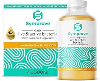 Symprove Liquid Probiotic, Billions of Live & Active Bacteria, Mango & Passionfruit Flavour, Water-Based, Dairy & Gluten Free, Vegan (4 x 500ml)
