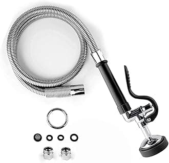 CWM Commercial Sink Sprayer with 45” Flexble Stainless Steel Hose, 1.42 GPM Pre Rinse Spray Valve with Ergonomic Handle, Commercial Kitchen Faucet Parts,Dish Sprayer for Restaurants (Black)