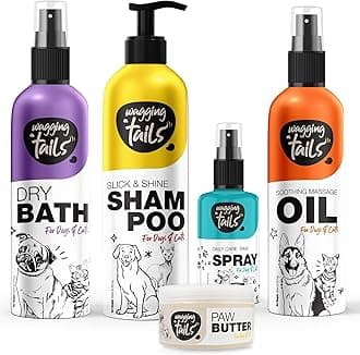 Wagging Tails 5 in 1 Grooming Kit Combo for Pets | Dog Shampoo + Dry Bath + Massage Oil + Paw Butter 50g + Paw Spray 100ml | Made with Natural Ingredients Box
