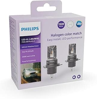 Philips WeatherVision LED car headlight bulb (H4/H19), ultra-compact direct-fit, Halogen color match, easy install, LED performance, 3500K, set of 2