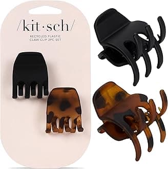 Kitsch Eco-Friendly Medium Claw Clips - Cute & Stylish Short Hair Accessories for Women, Girls | Ideal Size for Any Hairstyles, 2pcs (Black & Tortoise)