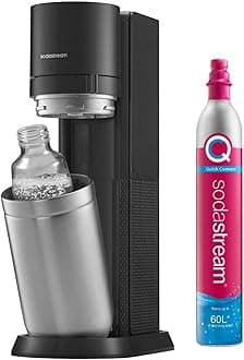 – Duo Sparkling Water Maker, Sparkling Water Machine & 2x 1L Fizzy Water Bottles, Retro Drinks Maker w. BPA-Free Water Bottle, Glass Carafe & Gas Bottle for Home Carbonated Water - Black