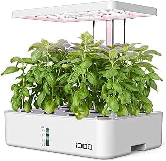 iDOO 12 Pods Hydroponics Growing System, Indoor Herb Garden with 23W LED Grow Light, Automatic Timer, Germination Kit with Fan, Height Adjustable for Home Kitchen, White