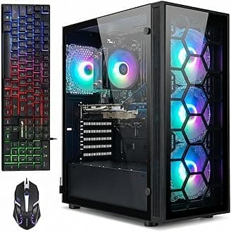 STGAubron Gaming PC Desktop, AMD Ryzen 5 2600 up to 3.9G, Radeon RX 580 16G, 16G DDR4, 512G SSD, 600M WiFi, BT 5.0, RGB Fan x6, Windows 11 Home