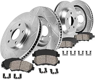 Callahan BRAKE PARTS for 4WD Ford Excursion F250 F350 Super Duty Drilled and Slotted Brake Rotors Ceramic Brakes Pads Replacement: 13.03" inch Front and 12.83" inch Rear Rotors