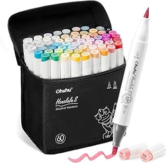 Ohuhu Alcohol Markers: Soft Chisel 60 Illustration-color Brush & Soft Chisel Dual Tips Drawing Markers for Artist Beginner Adult Coloring Illustration Sketching -Honolulu S - Red Dot Award Winner