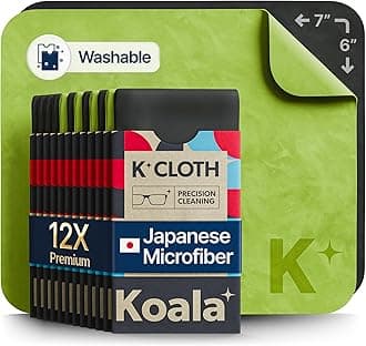 Koala Lens Cleaning Cloth | Japanese Microfiber | Glasses Cleaning Cloths | Eyeglass Lens Cleaner | Cloth Cleaners for Camera Glass Lenses and Screen Cleaning | Black & Green (Pack of 12)