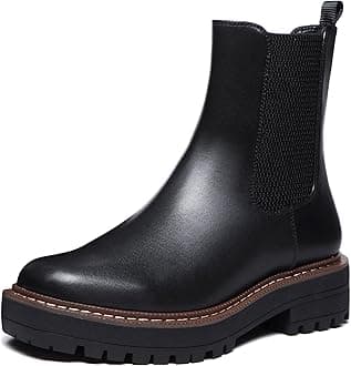 Women's Chelsea Boots Fashion Lug Sole Chunky Heel Slip on Elastic Ankle Booties