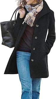 CHARTOU Women's Casual Thicken Wool Blend Stand Collar Single Breasted Pea Coat