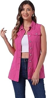 Allegra K Women's Denim Vest Sleeveless Button Down Waistcoat Casual Long Jean Vests