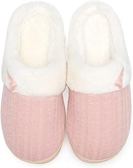 NineCiFun Women's Slip on Fuzzy Slippers Memory Foam House Slippers Outdoor Indoor Warm Plush Bedroom Shoes Scuff with Faux Fur Lining