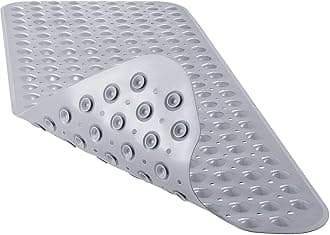 YINENN Bath and Shower Safety Mats 40x16 inch, Non Slip with Suction Cups for Bathroom Stall and Tub Floor, Extra Large and Machine Washable, Drain Holes Keep Bathtub Clean, Grey
