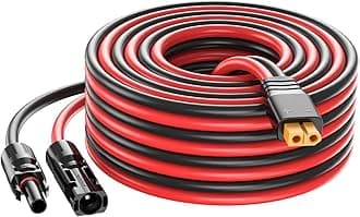 Bateria Power Solar to XT60 Charge Extension Cable 10AWG 25Ft, Solar Connector to XT60 Adapter Cable for Solar Panel to LiFePO4 Battery RV Portable Power Station Solar Generator,10AWG 25Ft