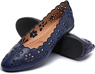 FRACORA Women's Ballet Flats Black PU Leather Dress Shoes Comfortable Round Toe Slip on Flats with Breathable Eyelets