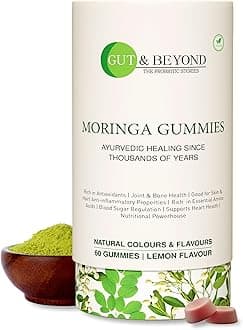Moringa Gummies for Skin, Eye, Hair Gummies for Vitality, Boosts Brain Function & Immunity, Hormonal Balance, Heart, Liver & Bone Health with Vitamins A, C, E, Lemon Flavour, 60 Gummies