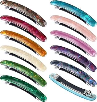 12 Pieces Hair Barrettes for Women Tortoise Shell Acetate French Skinny Clip Automatic Ponytail Barrettes for Women Fine Thin Hair Accessories(Stylish Color)