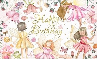 Fairy Birthday Party Backdrop Fairy Birthday Party Decorations Floral Fairies Background Fairy Garden Glitter Photo Background for Wonderland Theme Baby Shower Supplies