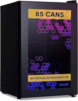 NewAir 85 Can Beverage Refrigerator with HexaColor LED Lights | Small Mini Fridge for Bedroom, Gaming Room, or Office | Remote Controlled Lighting & Quiet Cooling