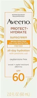 Aveeno Protect + Hydrate Moisturizing Face Sunscreen Lotion With Broad Spectrum Spf 60 & Prebiotic Oat, Weightless & Refreshing Feel, Paraben-free, Oil-free, Oxybenzone-free, 2.0 ounces