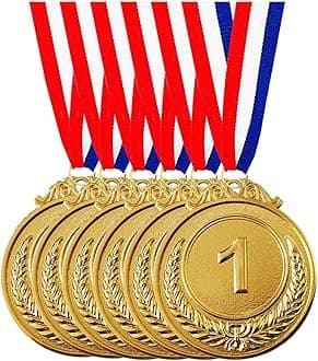 Jauisus 6 Pcs Gold Medals for Awards, 1st Place Metal Award Medals Olympic Style Winner Awards for Sports, Party, Tournaments, Prizes, Competitions, 2 Inches