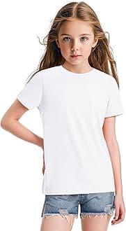KEREDA Girls Shirts Short Sleeve Soft Cotton T-Shirts Plain Tees Tops Clothes for Kids