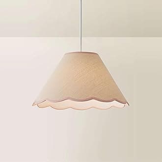 ValueLights | Large Easy Fit Natural Linen Tapered Light Shade with Pink Scallop Trim | Lamp Shades, Home Décor & Improvement Essential | 41cm Shade Width