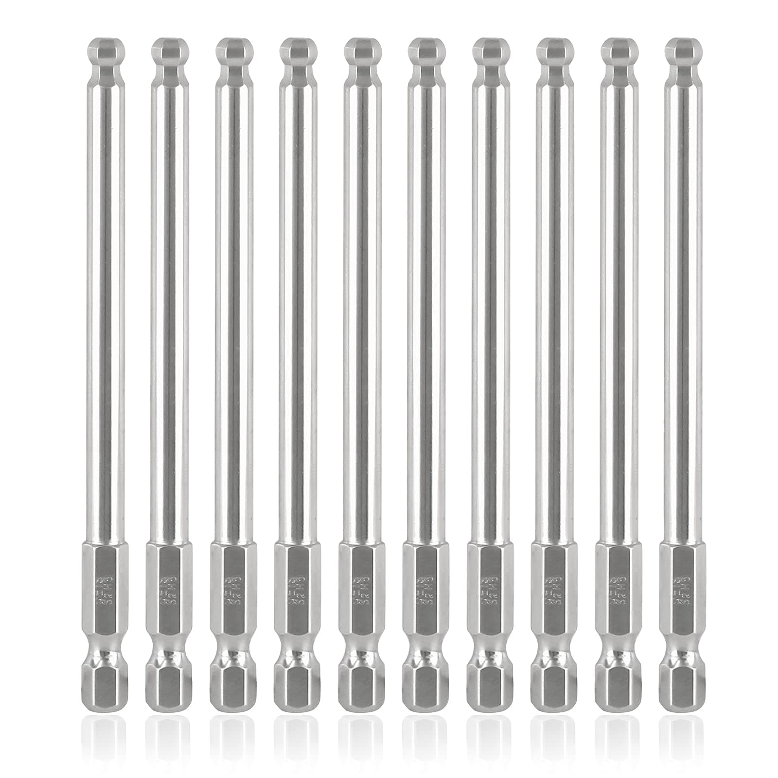 10Pcs Ball End Hex Head Screwdriver Bits Set, 5mm Magnetic Tips Ball End Drill Bit Magnetic with 1/4 Inch Hex Shank, 100mm Length