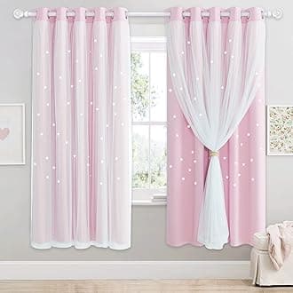 NICETOWN Star Blackout Curtains with Nets - Decorative Cut Our Star Panels with Eyelets for Room Darken Nursery Window Panels for Kids' Room/Bedroom, W66xL72 Inch (168×183 cm), Pink