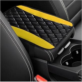 Car Center Console Cushion Pad, Universal Leather Waterproof Armrest Seat Box Cover, Comfortable Auto Armrest Cover Protector, Car Interior Decor Accessories for Most Vehicles (Black & Yellow)