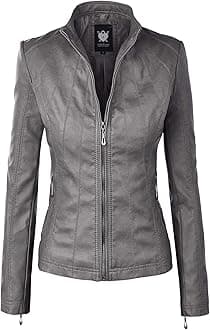 Lock and Love Women's Faux Leather Moto Biker Jacket Coat with Removable or Non-Removable Hood