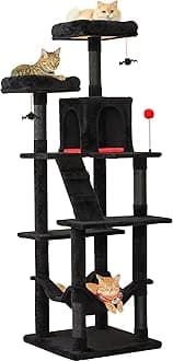 MWPO Gothic Large Cat Tree, 70.1-Inch Multi-Level Tall Cat Tower for Indoor Cats, Plush Cat Condo with Big Padded Perches, Sisal-Covered Scratching Posts, Hammock, Toys for Kittens & Cats, Black