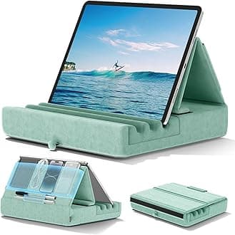 KDD Tablet Pillow Holder, Foldable iPad Stand for Lap, Bed and Desk -Tablet Soft Pad Dock with Pocket & Stylus Mount Compatible with iPad Pro 12.9, 10.5, 9.7 Air Mini 6 5 4 3, E-Reader